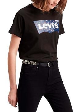 Camiseta Levis Varsity Leopard Negro Para Mujer