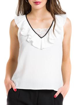 Blusa Naf Naf Volantes Blanco Mujer