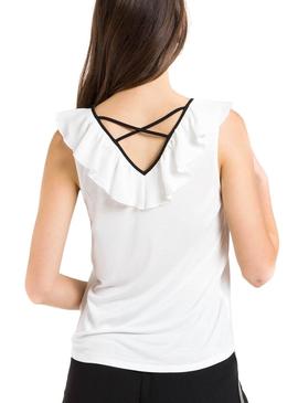 Blusa Naf Naf Volantes Blanco Mujer