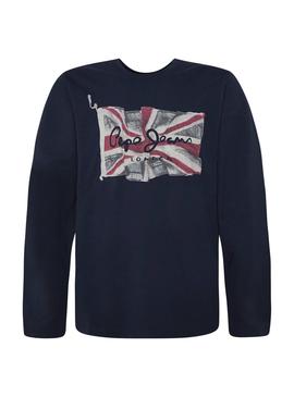 Camiseta Pepe Jeans Flag LS Marino Para Hombre