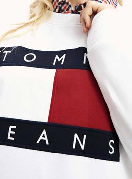 Sudadera Tommy Jeans Flag Crew Blanco Mujer