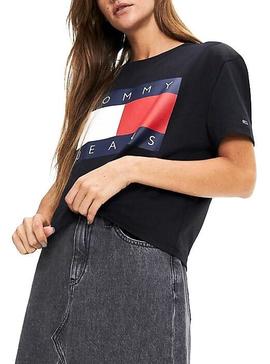 Camiseta Tommy Jeans Flag Negro Para Mujer