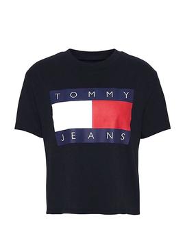 Camiseta Tommy Jeans Flag Negro Para Mujer