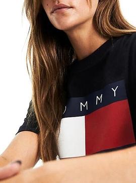 Camiseta Tommy Jeans Flag Negro Para Mujer