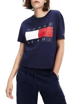 Camiseta Tommy Jeans Flag Marino Para Mujer