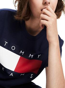 Camiseta Tommy Jeans Flag Marino Para Mujer