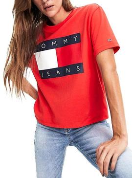 Camiseta Tommy Jeans Flag Rojo Para Mujer