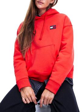 Sudadera Tommy Jeans Badge Hoodie Rojo Mujer