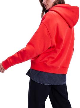 Sudadera Tommy Jeans Badge Hoodie Rojo Mujer