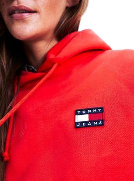 Sudadera Tommy Jeans Badge Hoodie Rojo Mujer