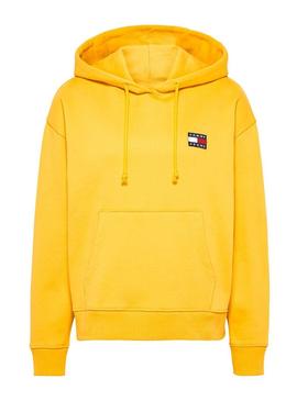Sudadera Tommy Jeans Badge Hoodie Amarillo Mujer