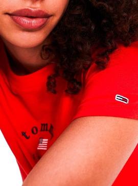 Camiseta Tommy Jeans Essential American Rojo Mujer
