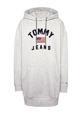Vestido Tommy Jeans Logo Hoodie Gris Para Mujer