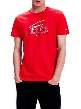 Camiseta Tommy Jeans Script Logo Rojo Hombre