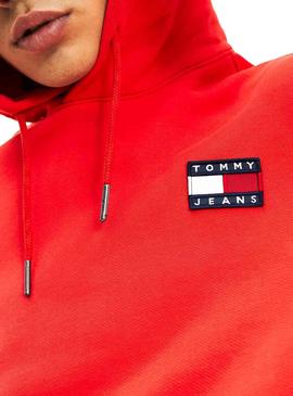 Sudadera Tommy Jeans Badge Hood Rojo Hombre