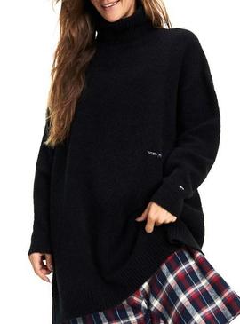 Jersey Tommy Jeans Cuello Vuelto Negro Para Mujer