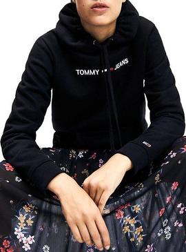 Sudadera Tommy Jeans Linear Logo Negro Para Mujer