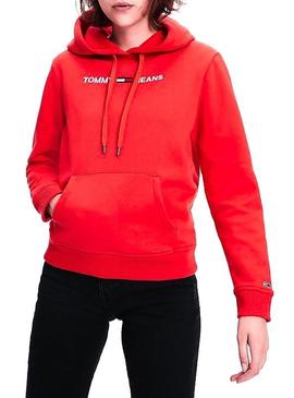 Sudadera Tommy Jeans Linear Logo Rojo Para Mujer