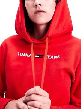 Sudadera Tommy Jeans Linear Logo Rojo Para Mujer