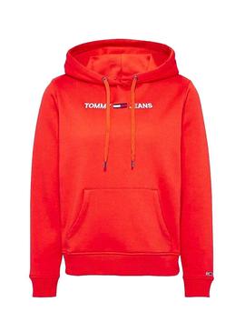 Sudadera Tommy Jeans Linear Logo Rojo Para Mujer