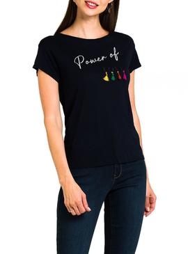 Camiseta Naf Naf Pompones Marino Para Mujer