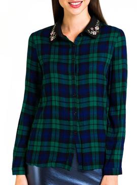 Camisa Naf Naf Cuadros Pedrería Para Mujer