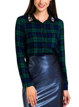 Camisa Naf Naf Cuadros Pedrería Para Mujer