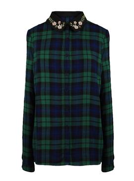 Camisa Naf Naf Cuadros Pedrería Para Mujer