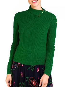 Jersey Naf Naf Verde Cuello Abierto Para Mujer