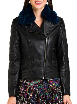 Cazadora Naf Naf Piel Negro Con Pelo Para Mujer