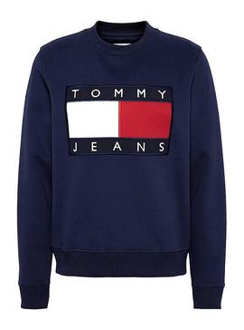 Sudadera Tommy Jeans Flag Crew Marino Mujer