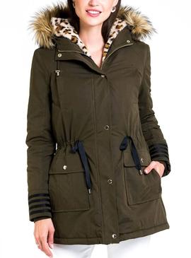 Parka Naf Naf Verde Pelo Animal Print Para Mujer