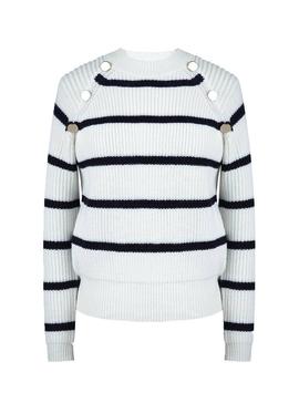 Jersey Naf Naf Rayas Con Botones Blanco Mujer