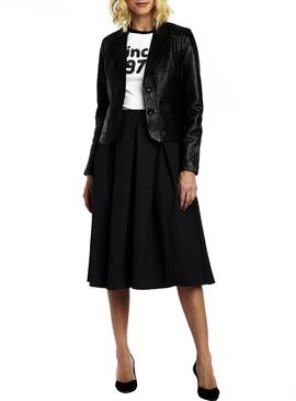 Chaqueta Naf Naf Piel Botones Negro Mujer