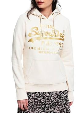 Sudadera Superdry Logo Premium Blanca Mujer