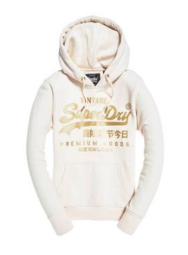 Sudadera Superdry Logo Premium Blanca Mujer