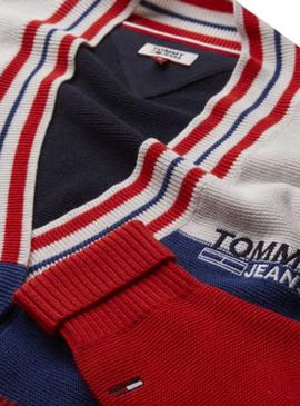 Cardigan Tommy Jeans Color Block Rojo Mujer