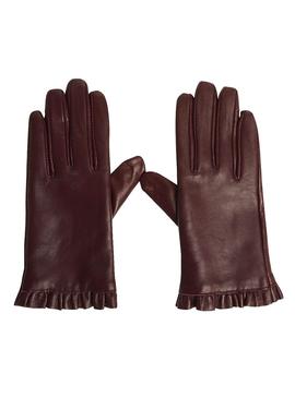 Guantes Naf Naf Cuero Granate Mujer