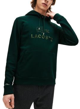 Sudadera Lacoste Logo Bordado Capucha Verde Hombre