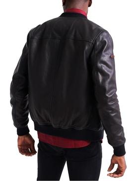 Chaqueta Superdry Bomber Piel Negra Hombre