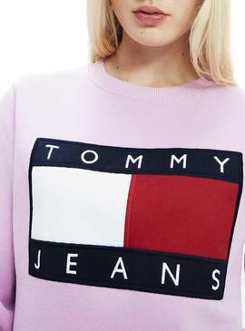 Sudadera Tommy Jeans Flag Crew Blanco Mujer