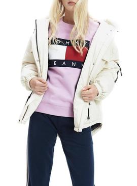 Sudadera Tommy Jeans Flag Crew Blanco Mujer