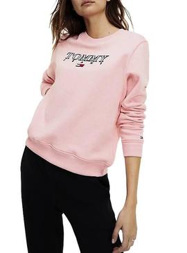 Sudadera Tommy Jeans Essential Logo Rosa Mujer