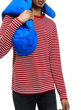 Jersey Tommy Jeans Essential Stripe Rojo Hombre