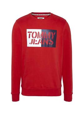 Sudadera Tommy Jeans Graphic Crew Rojo Para Hombre