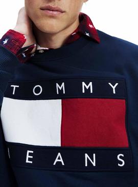 Sudadera Tommy Jeans Flag Marino Para Hombre