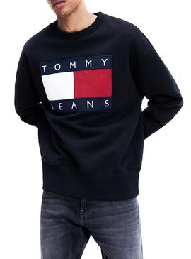 Sudadera Tommy Jeans Flag Negro Para Hombre