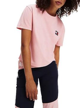 Camiseta Tommy Jeans Badge Cropped Rosa Mujer