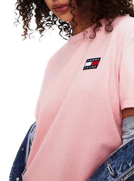 Camiseta Tommy Jeans Badge Cropped Rosa Mujer