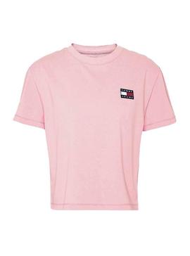 Camiseta Tommy Jeans Badge Cropped Rosa Mujer